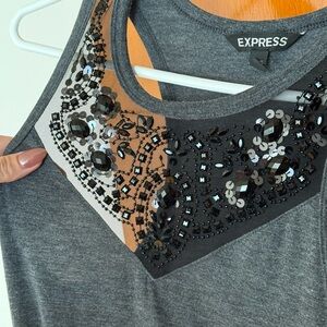 Express Maxi Dress XS — Gray with see-through chest — Black Sequin Accents